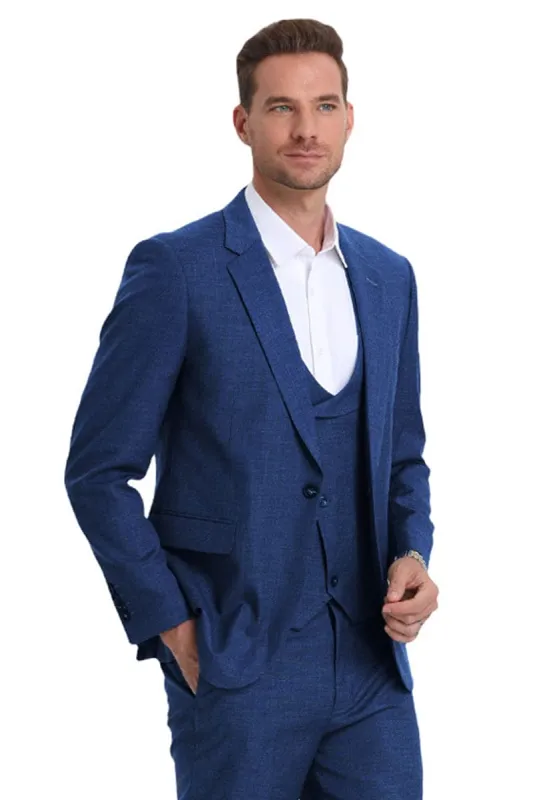 "Sharkskin Slim Fit Men's Wedding Suit - Navy Double Breasted Vest" sold by Alberto Nardoni