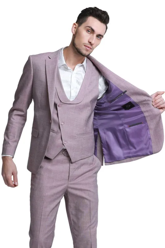 "Rose Pink Sharkskin Wedding Suit: Men's Slim Fit Double Breasted Vest" sold by Alberto Nardoni