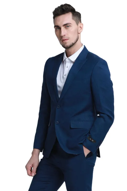 "Navy Men's Summer Linen Wedding Suit with Two Button Peak Lapel" sold by Alberto Nardoni