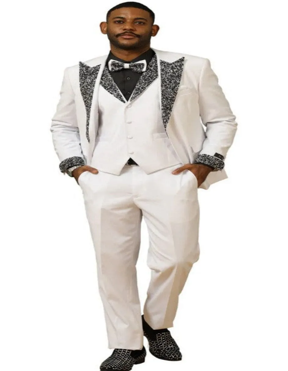 White Prom Tuxedo - Perfect Wedding Suit Vested Rhinestone Lapelled sold by Alberto Nardoni product image thumbnail 2