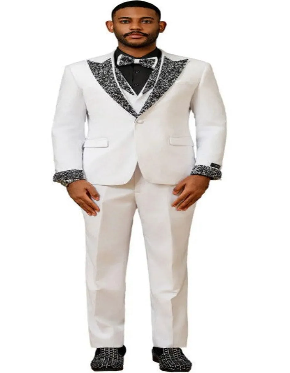White Prom Tuxedo - Perfect Wedding Suit Vested Rhinestone Lapelled sold by Alberto Nardoni product image thumbnail 3