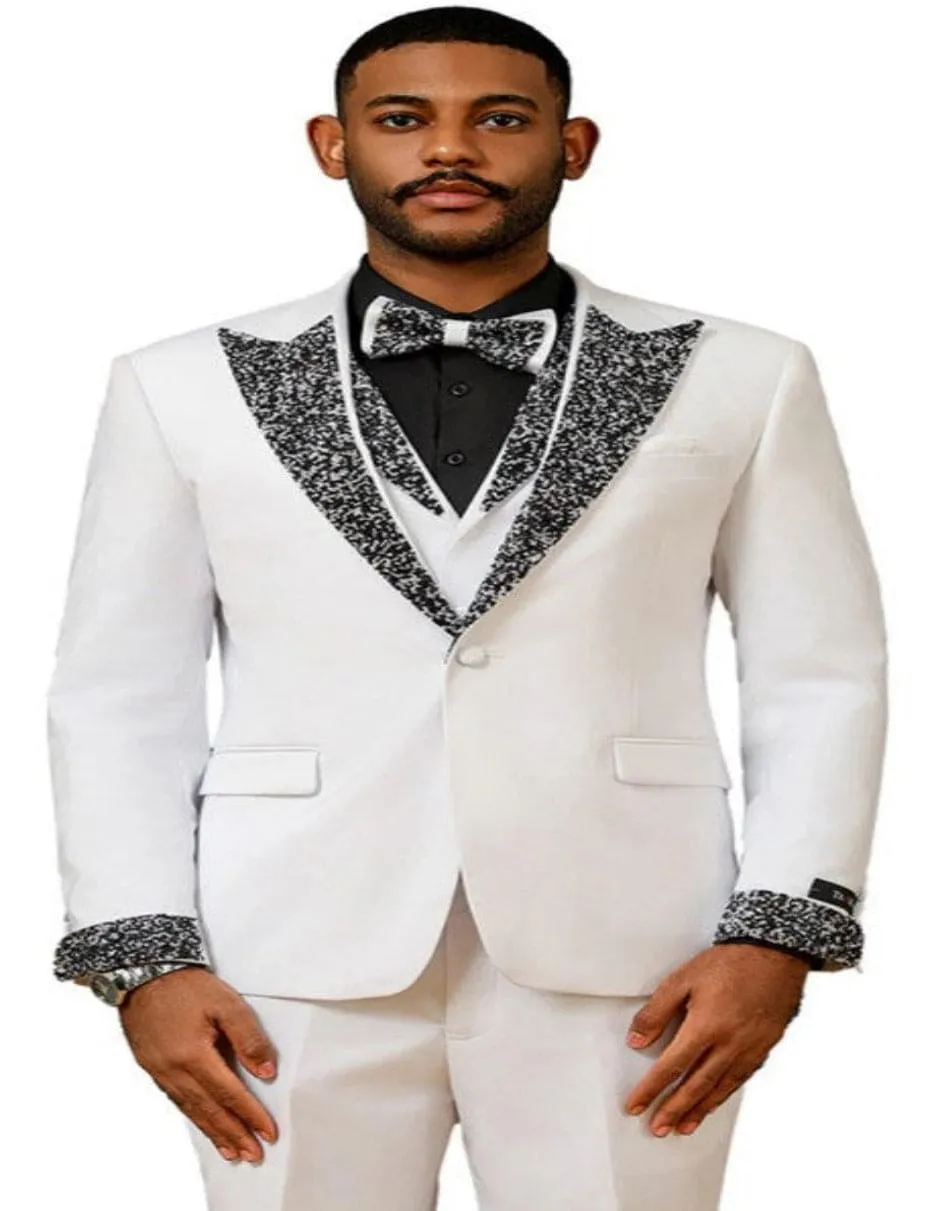 White Prom Tuxedo - Perfect Wedding Suit Vested Rhinestone Lapelled sold by Alberto Nardoni