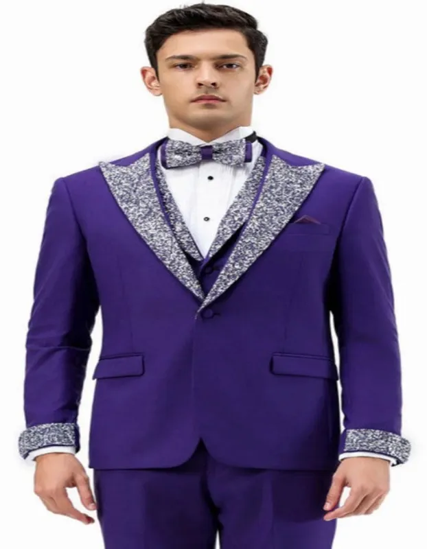 Purple Prom Tuxedo - Perfect Wedding Suit Vested Rhinestone Lapelled sold by Alberto Nardoni