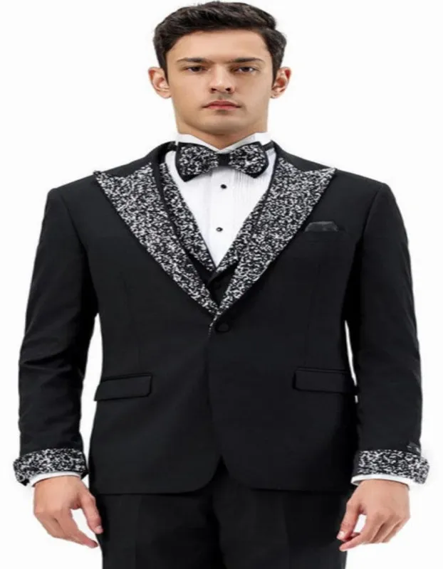 Black Prom Tuxedo - Perfect Wedding Suit Vested Rhinestone Lapelled sold by Alberto Nardoni