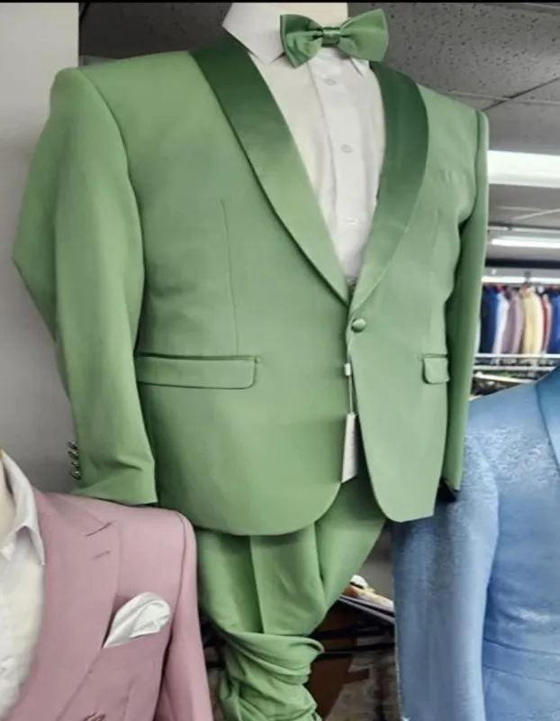 Sage Green Tuxedo - Light Green Wedding Suit Shawl Collar Lapel sold by Alberto Nardoni