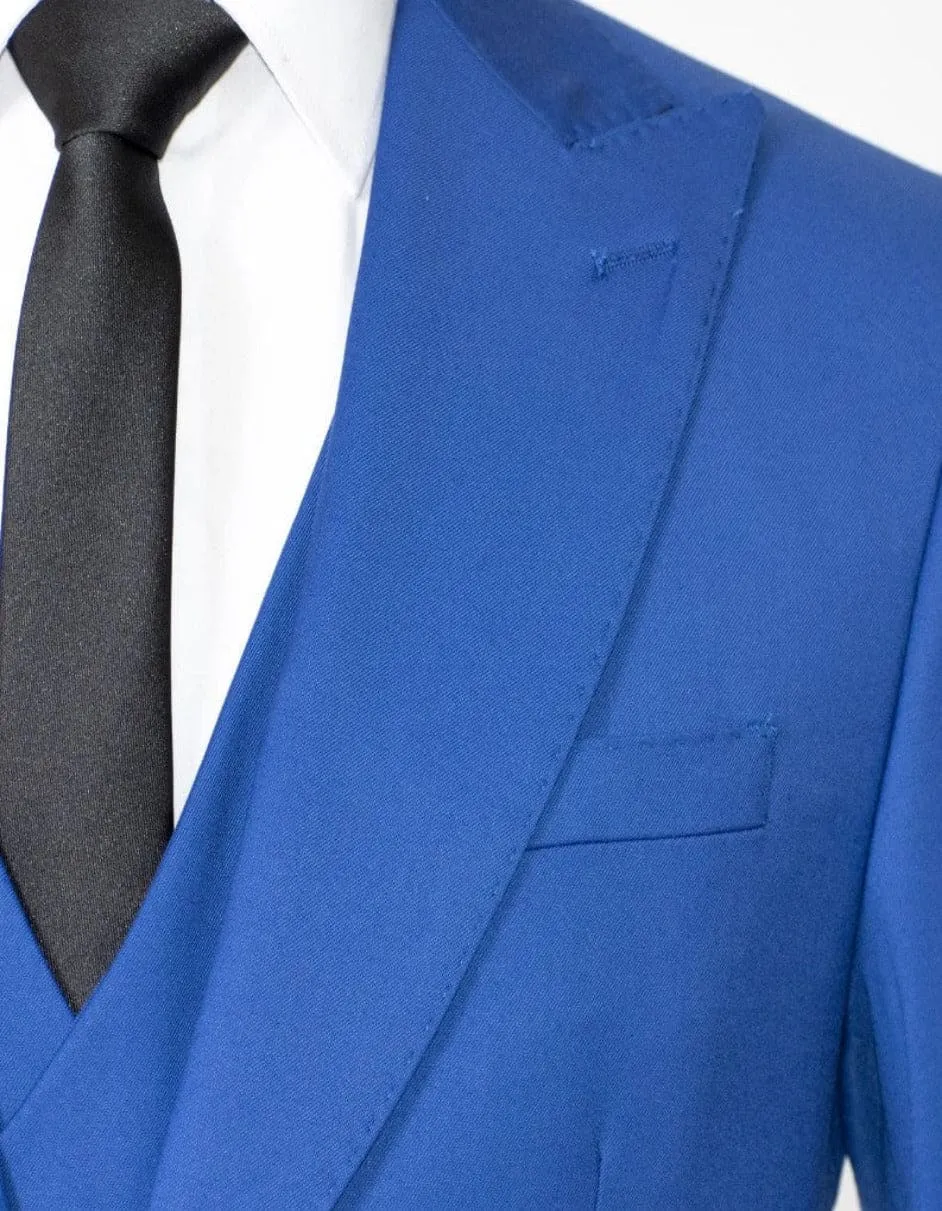 Royal Blue 3-Piece Slim-Fit Suit with Gold Buttons sold by Alberto Nardoni product image thumbnail 3
