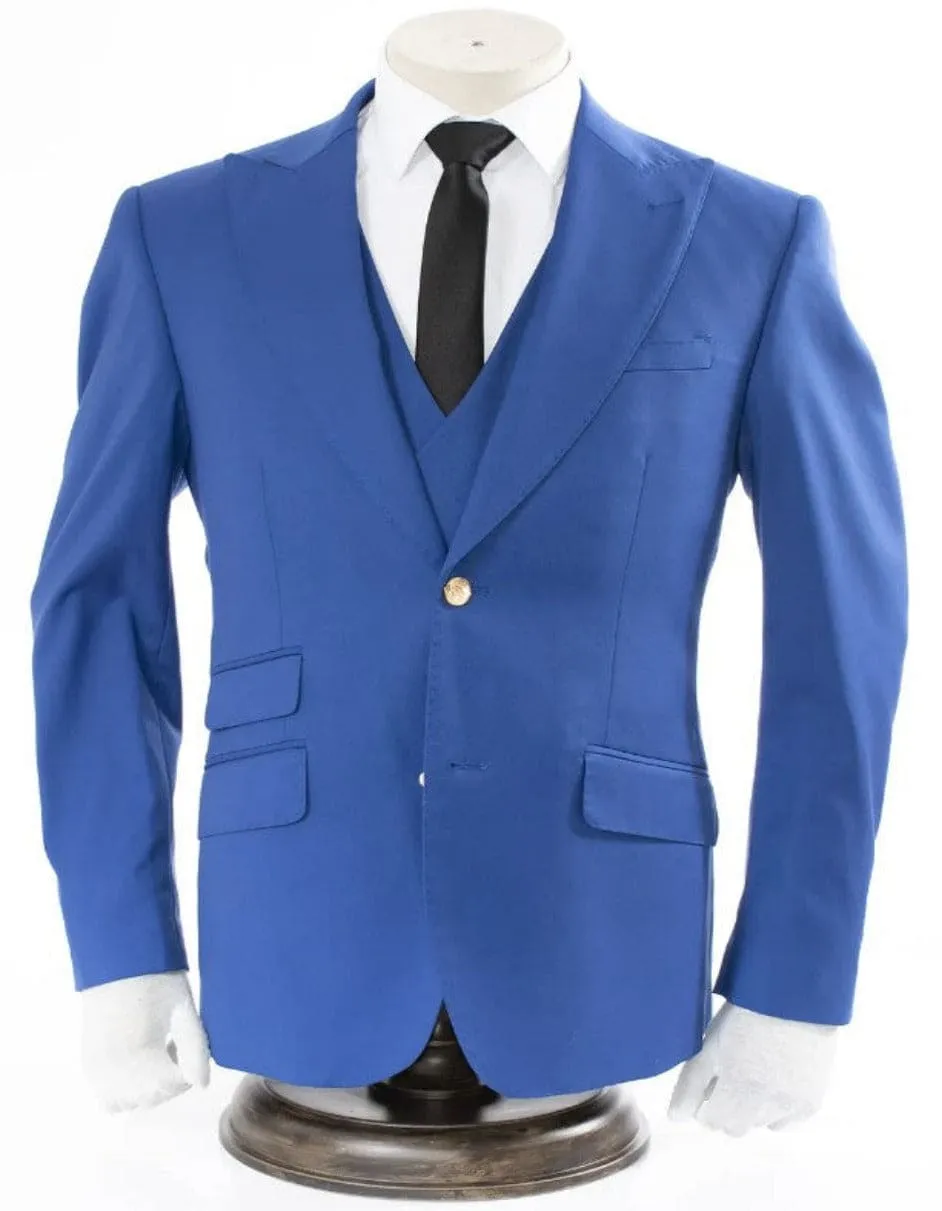 Royal Blue 3-Piece Slim-Fit Suit with Gold Buttons sold by Alberto Nardoni product image thumbnail 2
