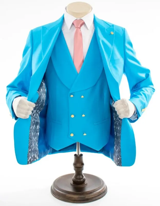 Turquoise 3-Piece Slim-Fit Suit sold by Alberto Nardoni