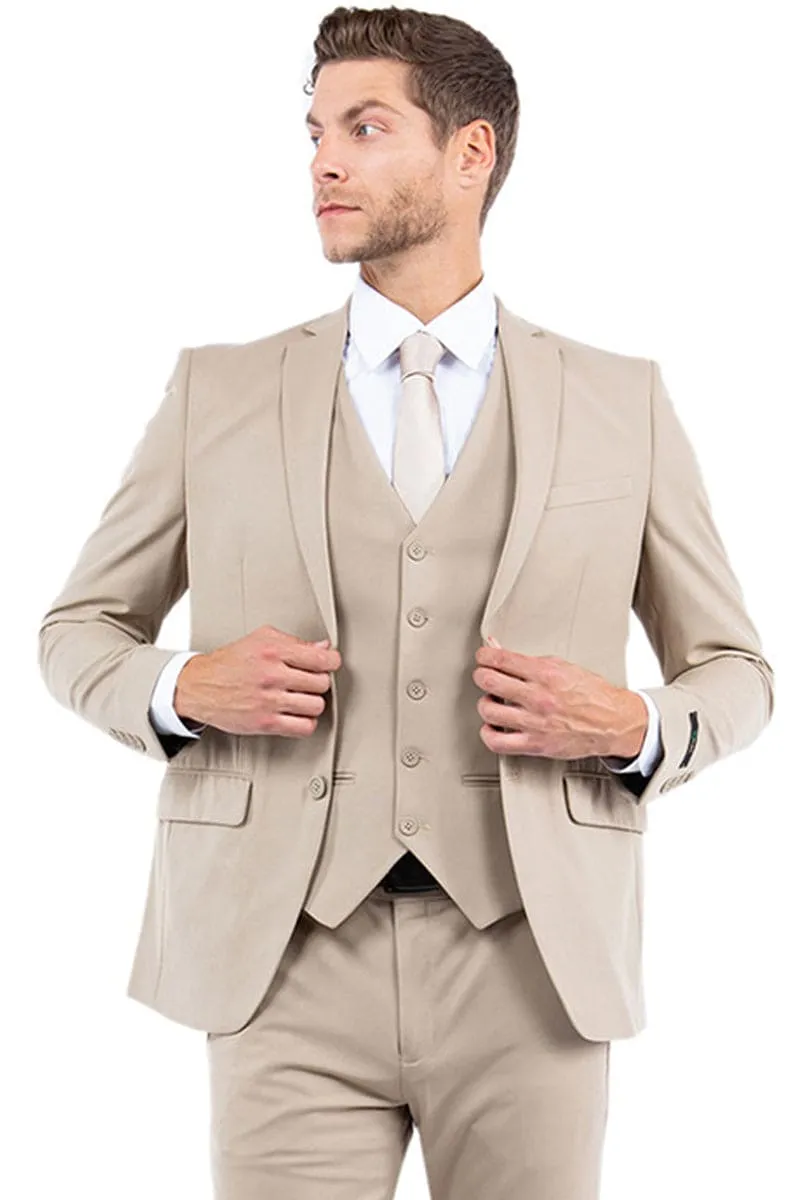 "Men's Slim Fit One Button Vested Business & Wedding Suit - Tan" sold by Alberto Nardoni