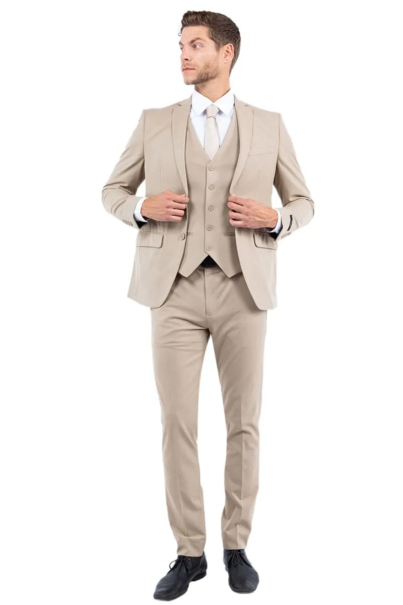 "Men's Slim Fit One Button Vested Business & Wedding Suit - Tan" sold by Alberto Nardoni product image thumbnail 2
