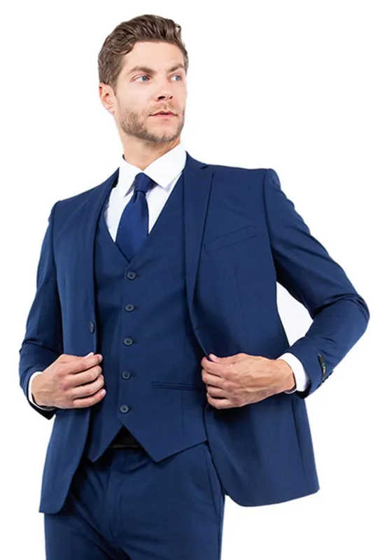 Navy Blue Men's Slim Fit Business & Wedding Suit - One Button Vested made by Alberto Nardoni