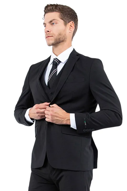 "Black Slim Fit Men's Business & Wedding Suit - One Button Vested" sold by Alberto Nardoni
