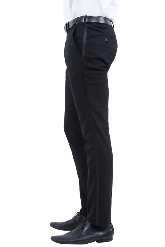 "Black Men's Modern Fit Tuxedo Pants - Flat Front Separates" made by Alberto Nardoni