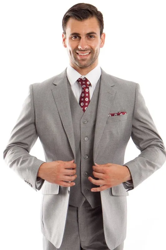 "Grey Wool Suit Men's - Modern Fit, Designer Two Button Vested" sold by Alberto Nardoni