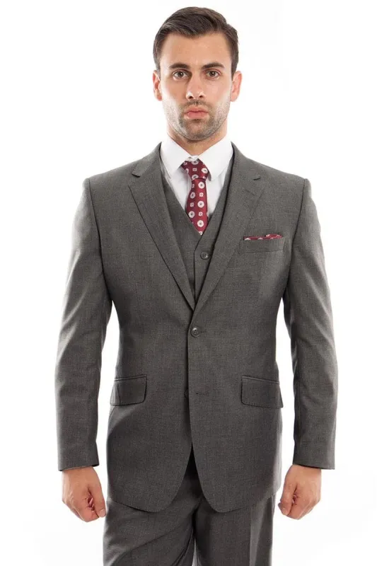 "Charcoal Grey Men's Designer Wool Suit - Modern Fit, Two Button Vested" sold by Alberto Nardoni