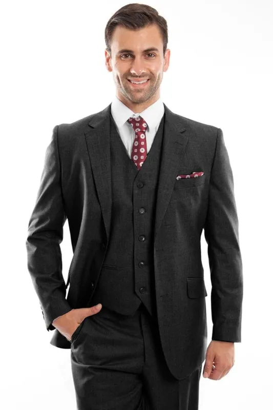"Black Men's Designer Wool Suit - Modern Fit, Two Button Vested" sold by Alberto Nardoni