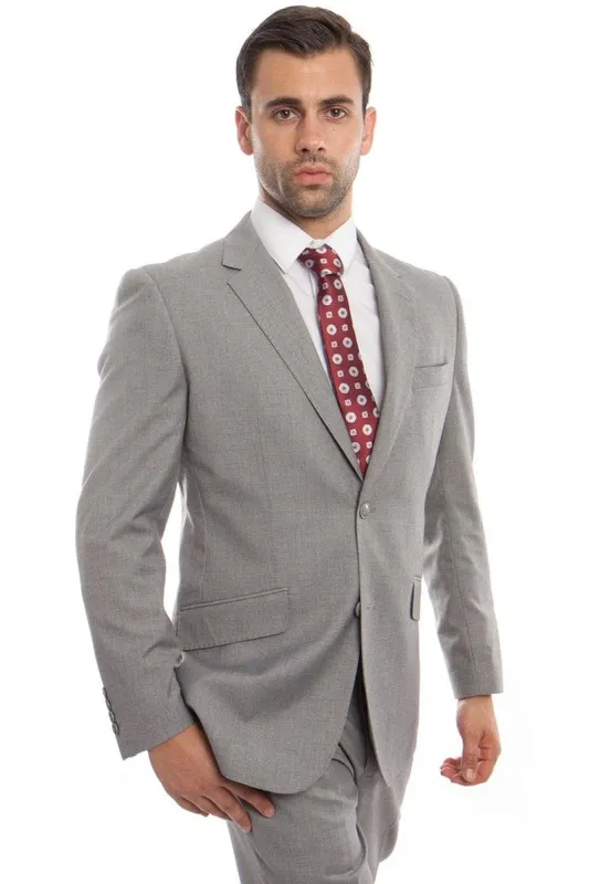 "Modern Fit Wool Suit for Men - Designer Two Button in Light Grey" sold by Alberto Nardoni