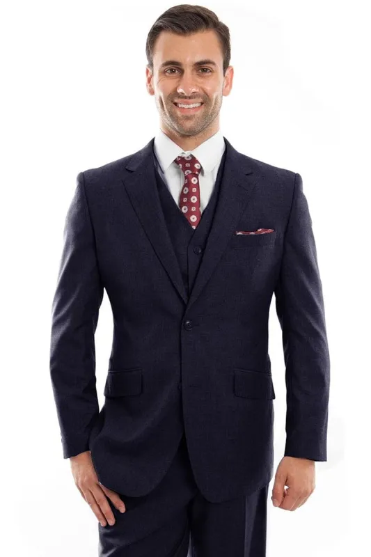 "Designer Men's Navy Blue Modern Fit Wool Suit - Two Button Vested" sold by Alberto Nardoni