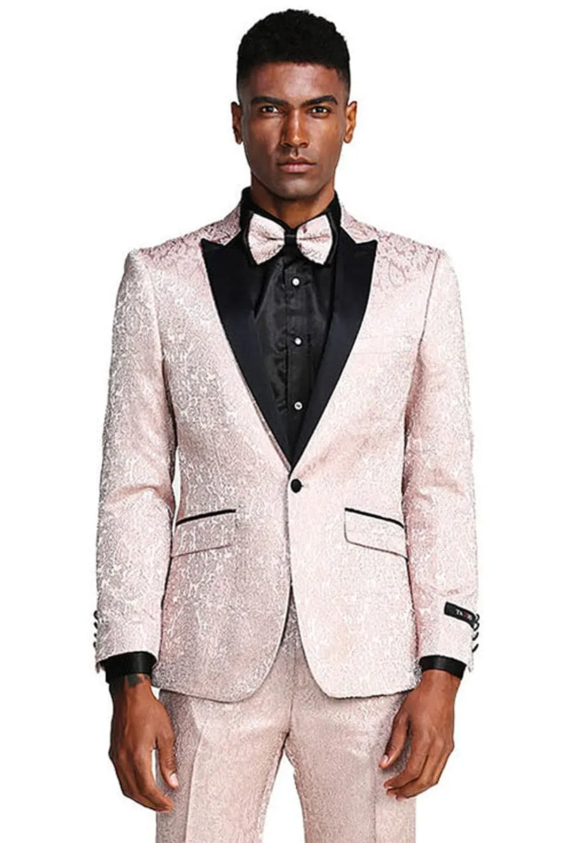 "Paisley Wedding Tuxedo - Men's Slim Fit One Button in Blush Pink" sold by Alberto Nardoni