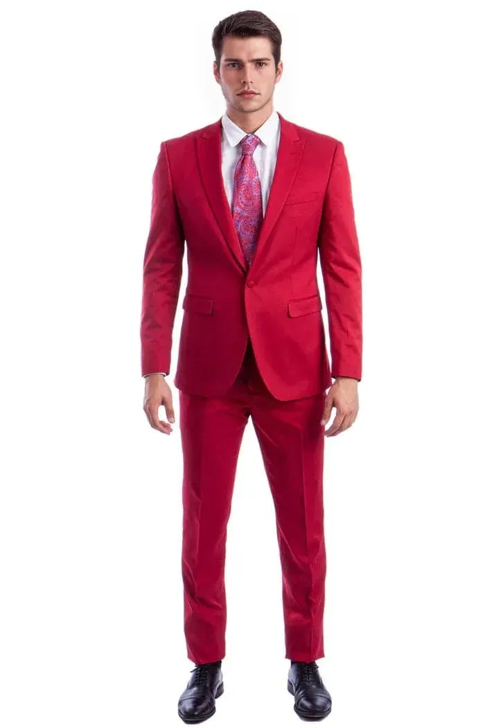 "Red Slim Fit Men's Suit with One Button Peak Lapel Design" sold by Alberto Nardoni product image thumbnail 2