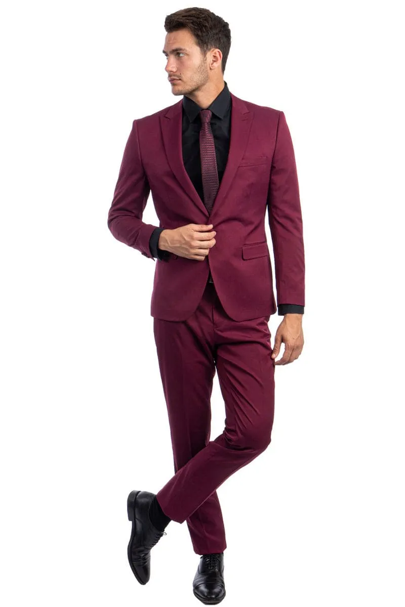 "Burgundy Slim Fit Suit for Men - One Button Peak Lapel Basic" sold by Alberto Nardoni product image thumbnail 2
