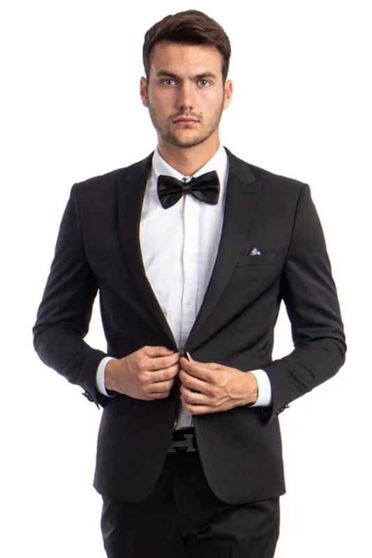 "Black Slim Fit Suit for Men - One Button Peak Lapel Basic" sold by Alberto Nardoni