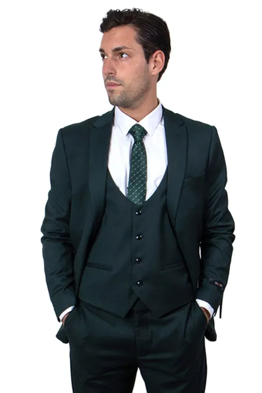 "Men's Hunter Green Skinny Wedding & Prom 2025 Suit - One Button Peak Lapel with Lowcut Vest" sold by Alberto Nardoni