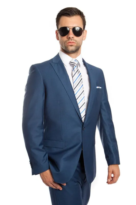 "Indigo Blue Men's Slim Fit Suit with One Button Peak Lapel" sold by Alberto Nardoni