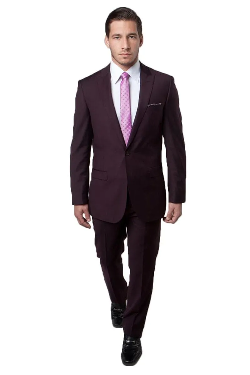 "Eggplant Plum Men's Slim Fit Suit with One Button Peak Lapel" sold by Alberto Nardoni product image thumbnail 2
