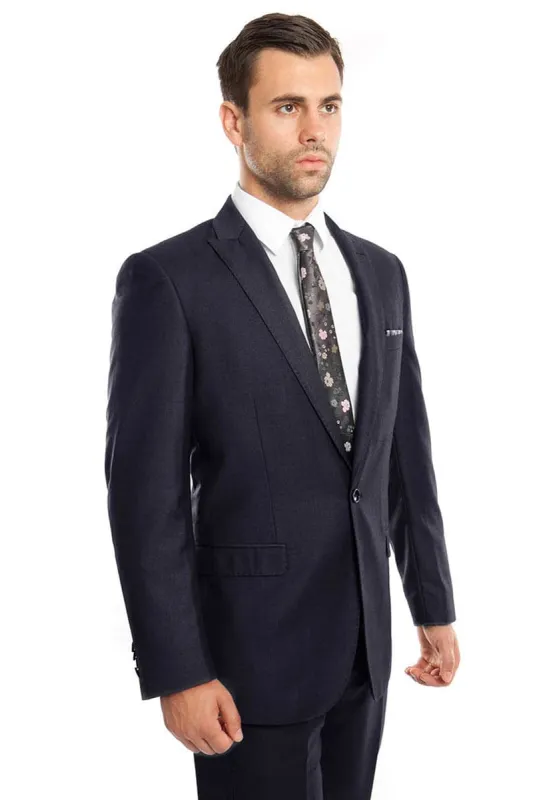 Navy Blue Men's Slim Fit Suit with One Button Peak Lapel sold by Alberto Nardoni