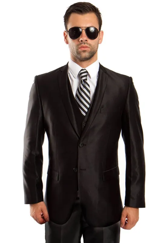 "Black Sharkskin Men's Wedding & Prom 2025 Suit - Two Button Vested Fashion" sold by Alberto Nardoni