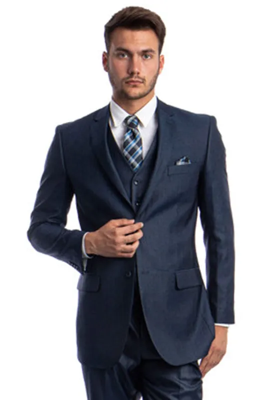 "Sharkskin Business Suit for Men - Two Button Vested in Navy Blue" sold by Alberto Nardoni