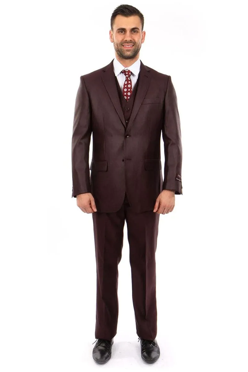 "Burgundy Sharkskin Business Suit - Men's Two Button Vested Style" sold by Alberto Nardoni product image thumbnail 2