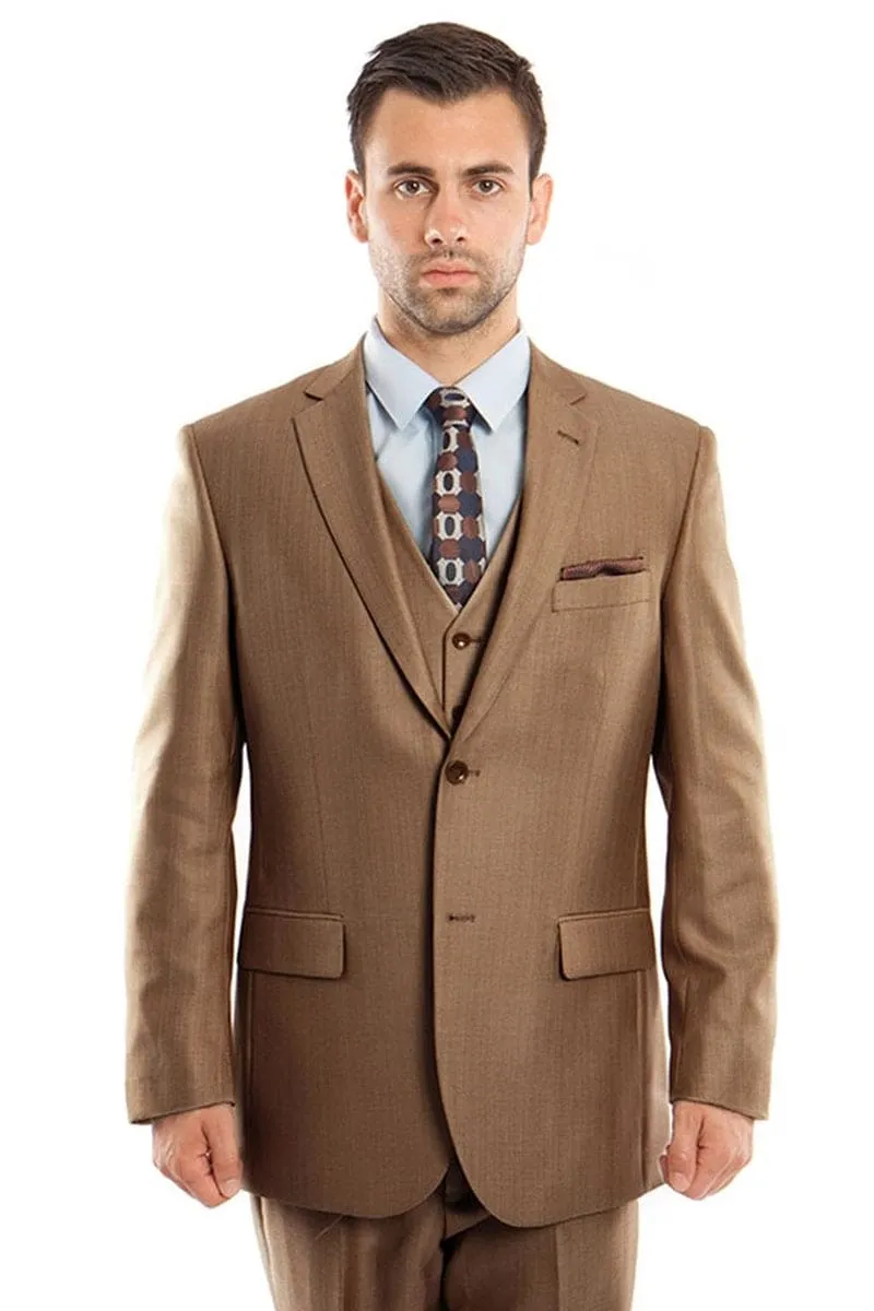 "Sharkskin Business Suit for Men - Two Button Vested in Dark Camel Toast" sold by Alberto Nardoni