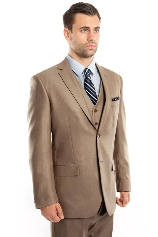 "Sharkskin Business Suit for Men - Dark Tan Two Button Vested" made by Alberto Nardoni