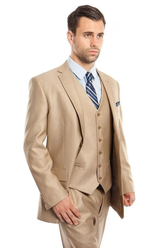 "Sharkskin Business Suit for Men - Two Button Vested in Stone Tan" sold by Alberto Nardoni