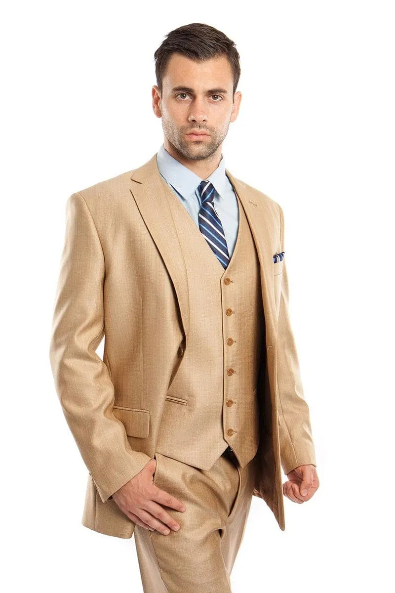"Sharkskin Business Suit for Men - Two Button Vested in Camel Wheat" sold by Alberto Nardoni