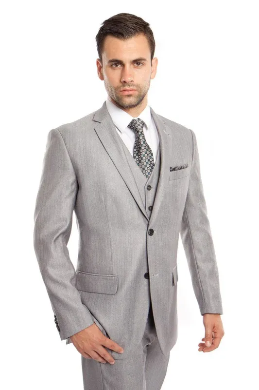 "Sharkskin Business Suit for Men - Light Grey Two Button Vested" sold by Alberto Nardoni