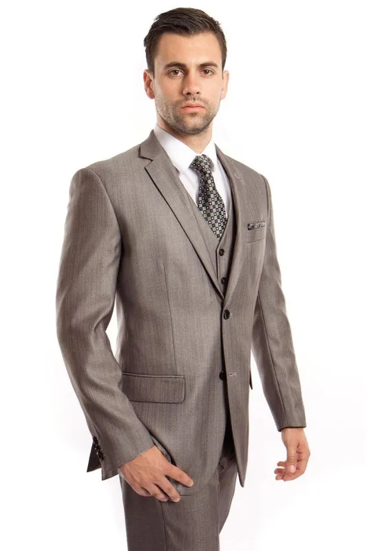 "Grey Sharkskin Business Suit for Men - Two Button Vested Style" sold by Alberto Nardoni