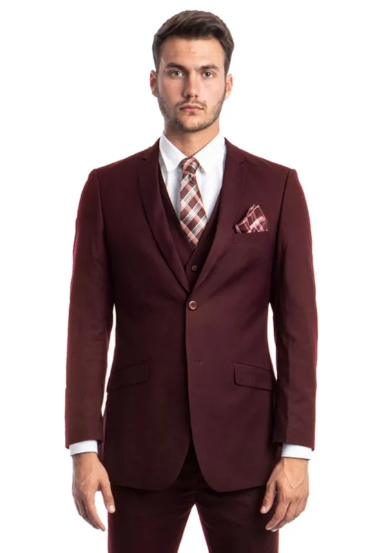 "Burgundy Slim Fit Men's Wedding Suit - Two Button Basic Vested" sold by Alberto Nardoni