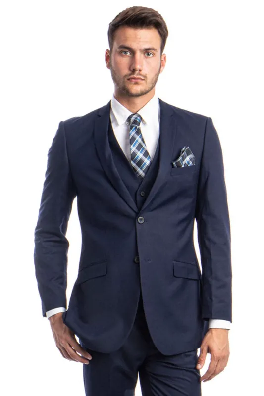 "Indigo Navy Men's Slim Fit Wedding Suit - Two Button Basic Vested" sold by Alberto Nardoni