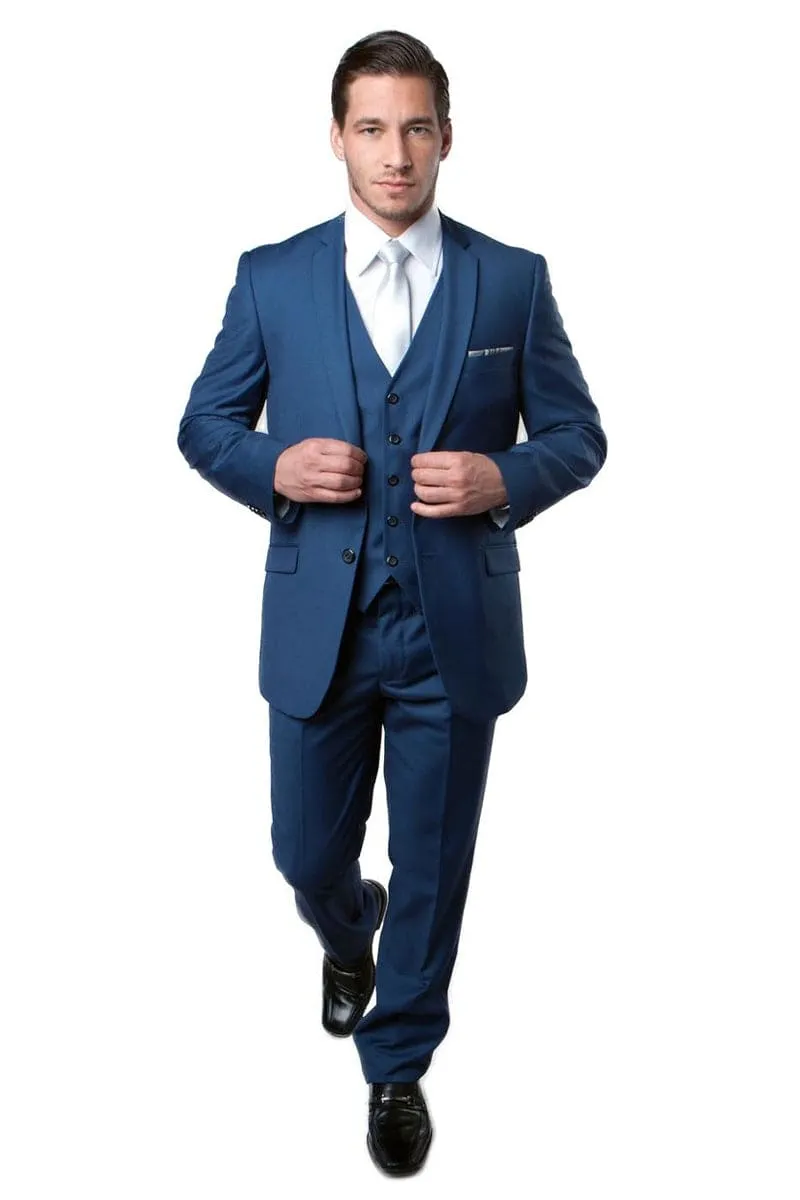 Indigo Blue Slim Fit Men's Wedding Suit with Two Button Vest sold by Alberto Nardoni product image thumbnail 2