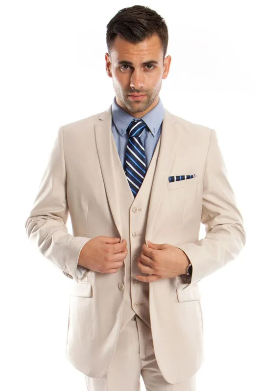 "Tan Slim Fit Men's Wedding Suit - Two Button Basic Vested" sold by Alberto Nardoni