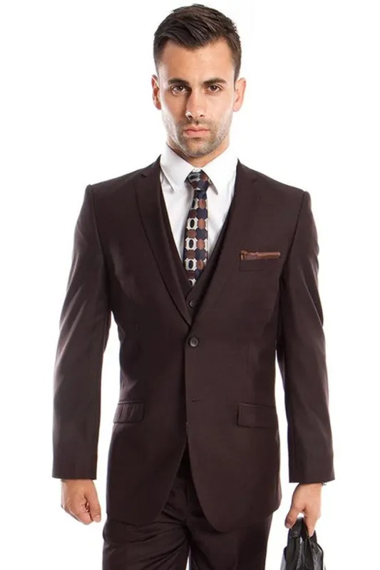 Brown Slim Fit Men's Wedding Suit - Two Button Basic Vested sold by Alberto Nardoni