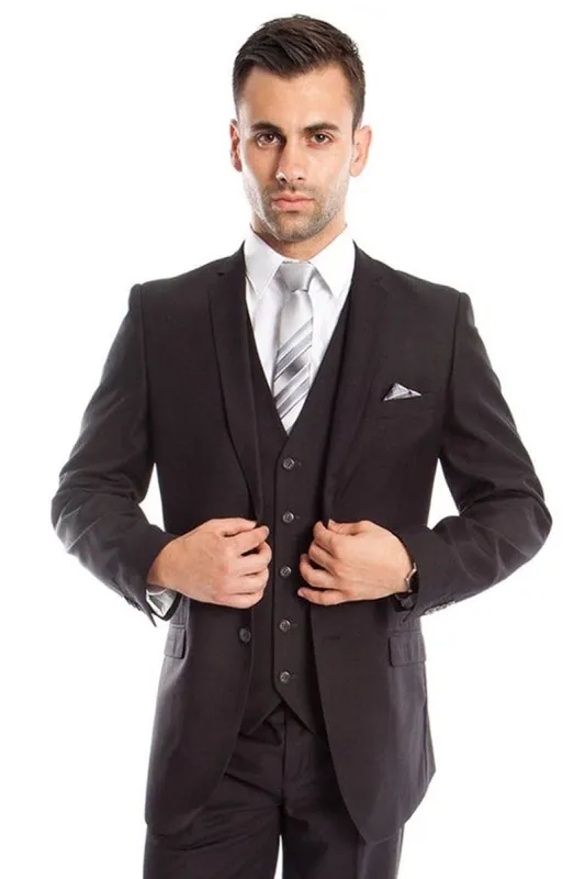 "Charcoal Grey Slim Fit Wedding Suit for Men - Two Button Basic Vested" sold by Alberto Nardoni
