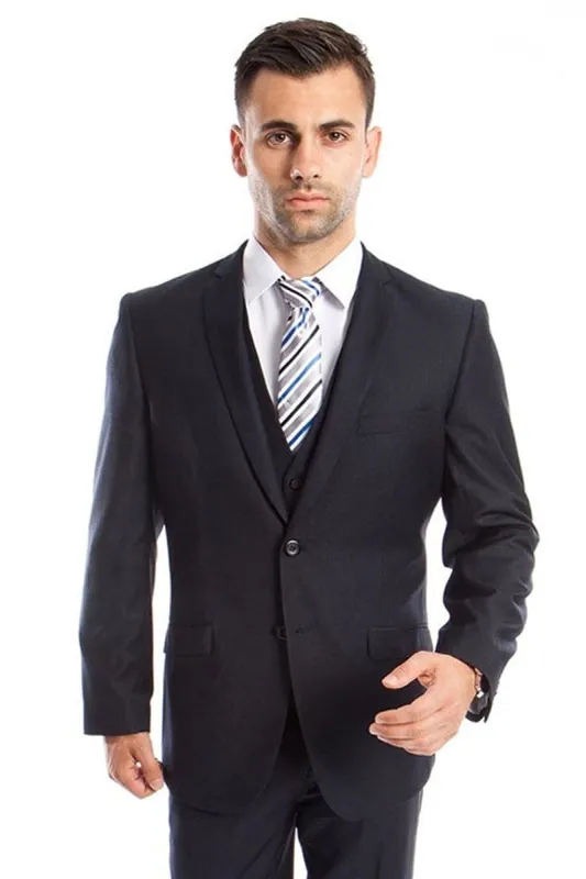"Navy Blue Slim Fit Men's Wedding Suit - Two Button Basic Vested" sold by Alberto Nardoni