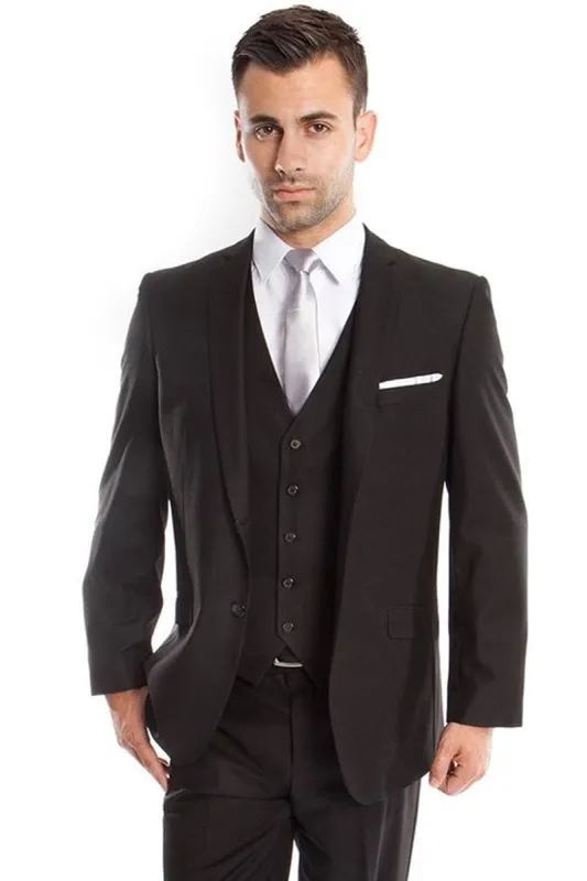 "Black Slim Fit Men's Wedding Suit - Two Button Basic Vested" sold by Alberto Nardoni