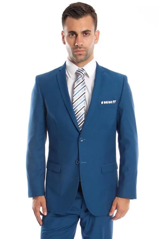 French Blue Men's Slim Fit 2 Button Wedding Suit - Basic Style sold by Alberto Nardoni
