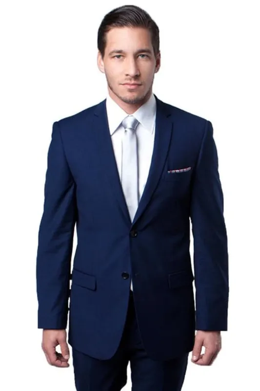 "Dark Blue Slim Fit Men's Wedding Suit - Basic 2 Button Style" sold by Alberto Nardoni