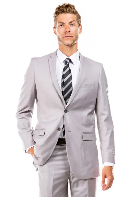 "Men's Slim Fit 2 Button Wedding Suit - Light Grey Basic" sold by Alberto Nardoni